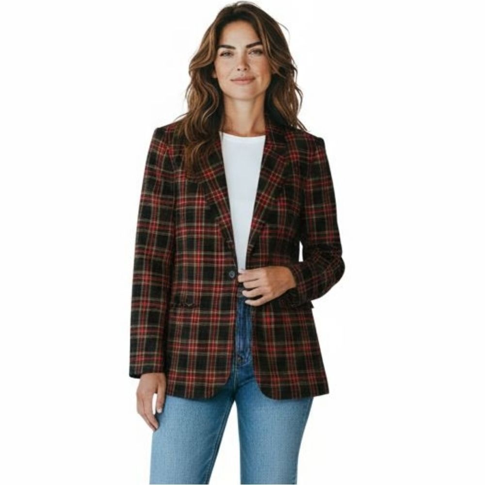 VTG NWOT Sag Harbor Plaid Blazer Red and Black Sz 12